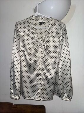 East 5th Cream Satin Polka Dot Tie-Neck Blouse